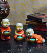 Set of 3 Monks Candle Holder - Orange