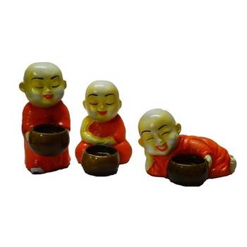 Set of 3 Monks Candle Holder - Orange 2