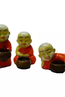 Set of 3 Monks Candle Holder - Orange