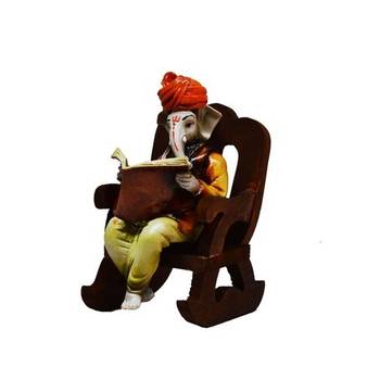 Lord Ganesha reading Book on Wooden Chair 2