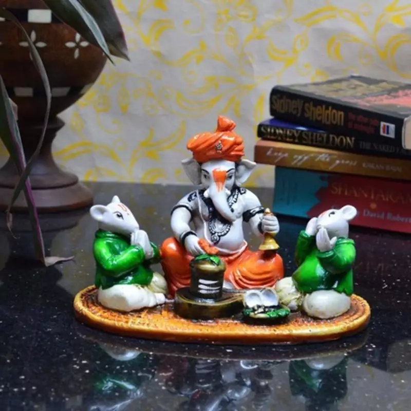 Lord Ganesha performing Shiva Pooja with 2 Rats