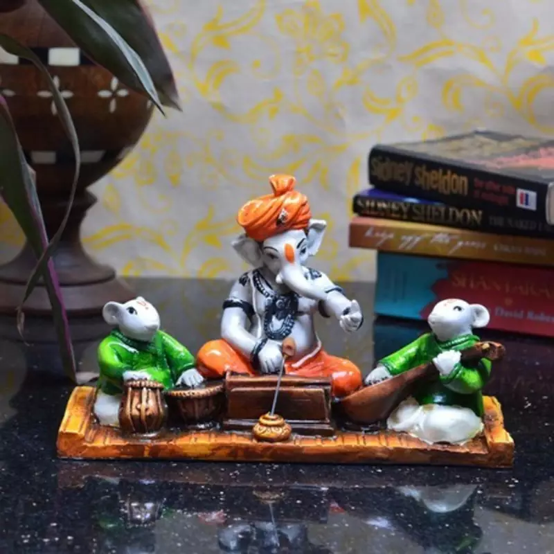 Lord Ganesha playing Harmonium with 2 Rats