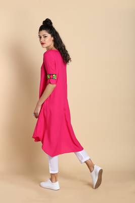 Pink printed cotton kurtas and kurtis 4