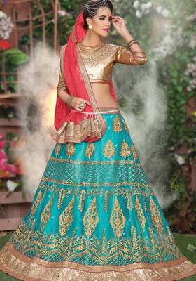 Blue Embroidered Net Unstitched Lehenga With Dupatta 1