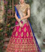 Pink Embroidered Net Unstitched Lehenga With Dupatta