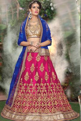 Pink Embroidered Net Unstitched Lehenga With Dupatta 2