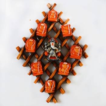 Wooden Wall hanging with 9 variants of Lord Ganesha 1