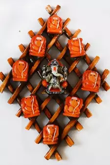 Wooden Wall hanging with 9 variants of Lord Ganesha