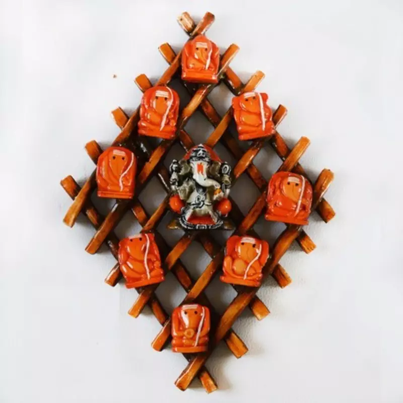 Wooden Wall hanging with 9 variants of Lord Ganesha