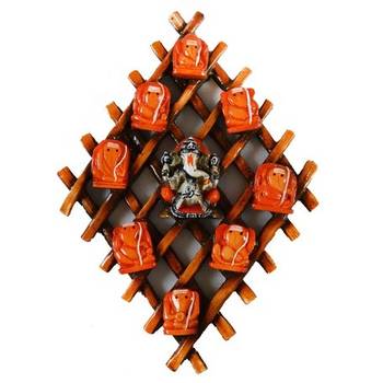 Wooden Wall hanging with 9 variants of Lord Ganesha 2
