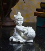 Pure White Statue of Laddu Gopal having Makhan