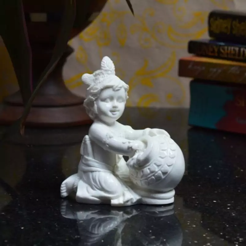 Pure White Statue of Laddu Gopal having Makhan