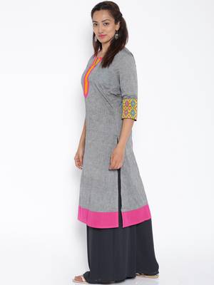 Grey woven cotton kurtas and kurtis 3