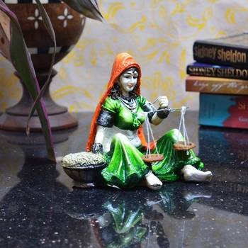 Rajasthani Lady Statue with Weighing Scale 1