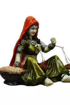 Rajasthani Lady Statue with Weighing Scale