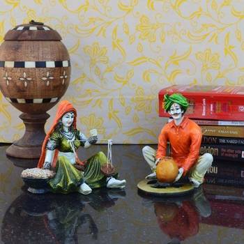 Combo of Rajasthani Craftmen and Lady Statue 1
