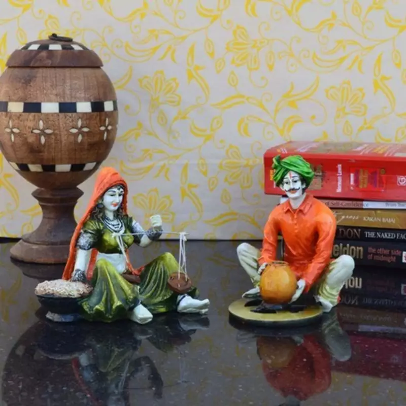 Combo of Rajasthani Craftmen and Lady Statue