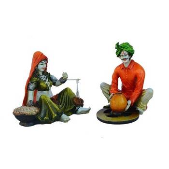 Combo of Rajasthani Craftmen and Lady Statue 2