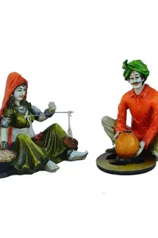 Combo of Rajasthani Craftmen and Lady Statue