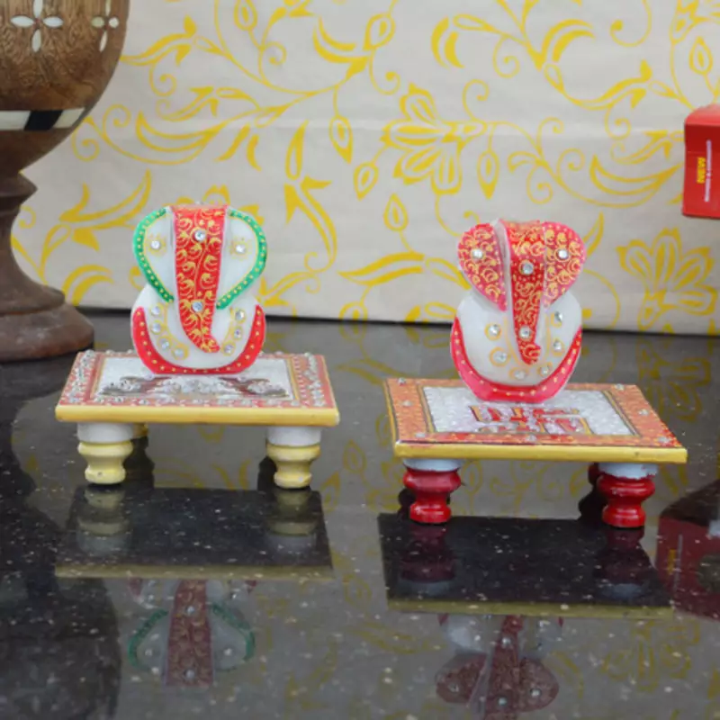 Set of 2 Lord Ganesha Marble Chowkis