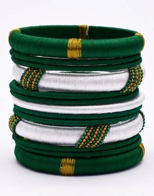 Stylish and elegant multicolour colour silk thread bangle  (13 pcs) 1