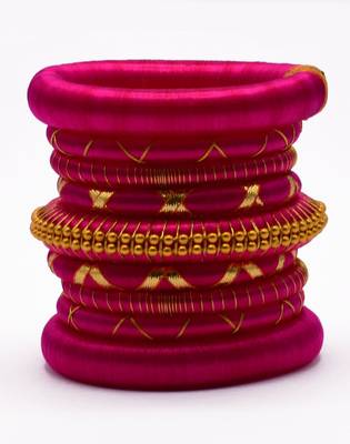 Handcrafted pink silk thread bangle  (9 pcs) 1