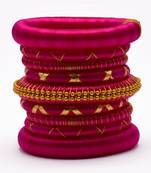 Handcrafted pink silk thread bangle  (9 pcs)