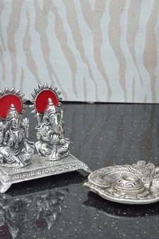 Set of Laxmi & Ganesha Statue and Om Incense Stick Holder