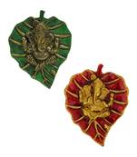 Combo of Lord Ganesha on Green and Red Leaf