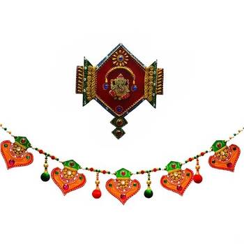 Combo of Colorful Bandarwal Door Hanging and Lord Ganesha Jewelled Wall Hanging 2