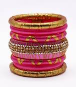Handmade pink silk thread bangle (7 pcs)