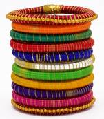 Handmade multicolour silk thread bangle  (11 pcs)