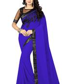 Royal blue embroidered georgette saree with blouse