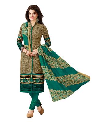 Green printed cotton salwar with dupatta 1