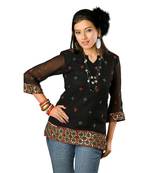 Black Printed Crepe Stitched Kurti 