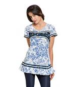 White Printed Cotton Stitched Kurti 