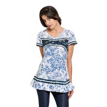 White Printed Cotton Stitched Kurti  2