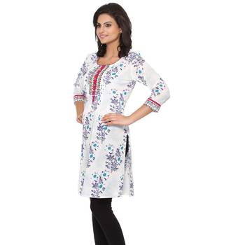 Multicolor Printed Cotton Stitched Kurti  1