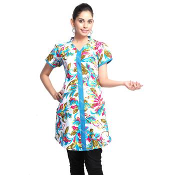 Multicolor Printed Cotton Stitched Kurti  2