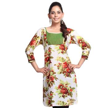 Multicolor Printed Cotton Stitched Kurti  1