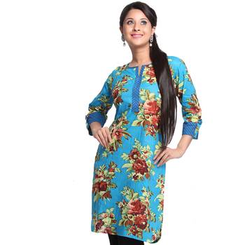 Blue Printed Cotton Stitched Kurti  2