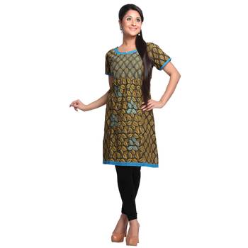 Green Printed Cotton Stitched Kurti  1