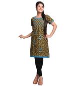 Green Printed Cotton Stitched Kurti 