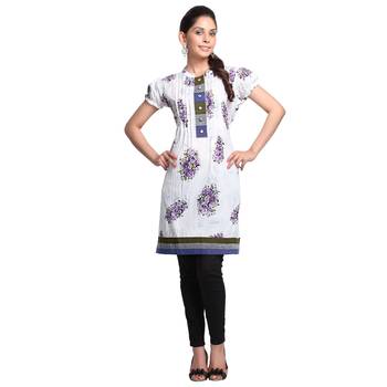 Multicolor Printed Cotton Stitched Kurti  1