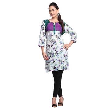 Multicolor Printed Cotton Stitched Kurti  1