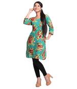 Green Printed Cotton Stitched Kurti 