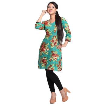 Green Printed Cotton Stitched Kurti  2