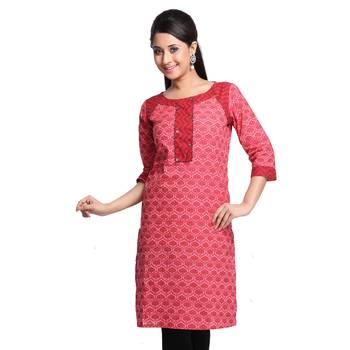 Red Printed Cotton Stitched Kurti  1