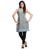 Green Printed Cotton Stitched Kurti 