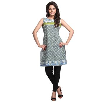 Green Printed Cotton Stitched Kurti  2